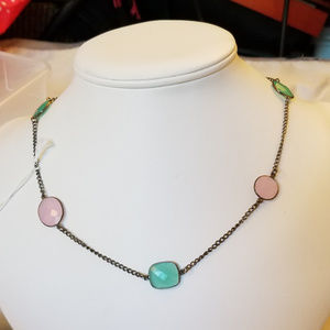 NWT Handmade Teal Pink Gunmetal Necklace